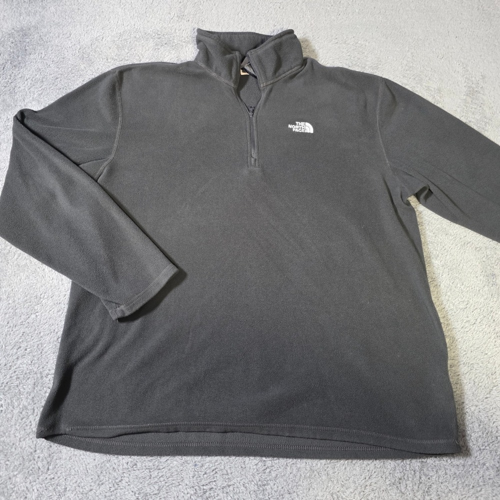 The North Face Mens L Quarter Zip Fleece Pullover Dark Gray Mock Neck Logo 6892